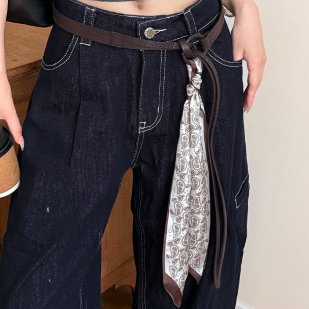 Trendy Belt with Patterned Scarf Accent
